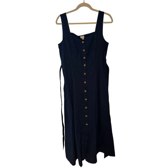 NWT J.Crew Button Front Belted Midi Dress Antique Navy Size 10 - Picture 4 of 7